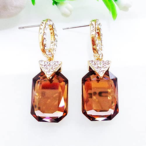 Navachi 18K Gold Plated White Crystal Brown Square Zircon Dangle Az1640E Stud Earrings #TOP2