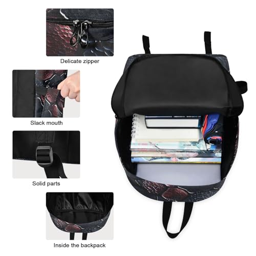 Backpack Lunch Bag Set Black Scales Print, Big Storage Travel Backpacks with Insulated Lunch Box for Office Hiking Picnic3