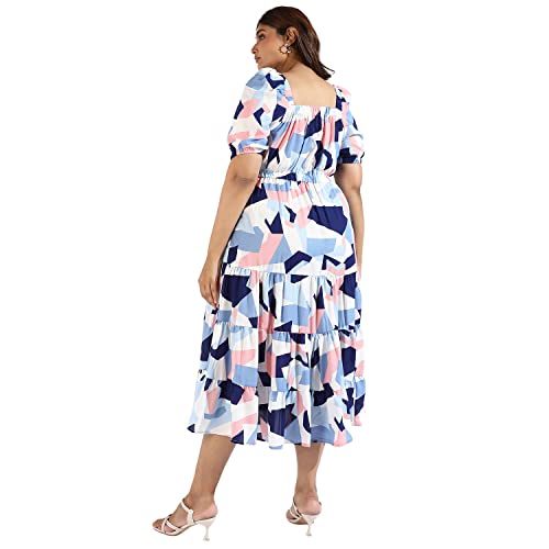 Image of Instafab Plus Women's Multicolour Printed Midi Length Short Sleeve Regular Fit Wrap Dress for Casual Wear | Modern Clothing Dress Crafted with Comfort Fit for Everyday Wear, 3XL