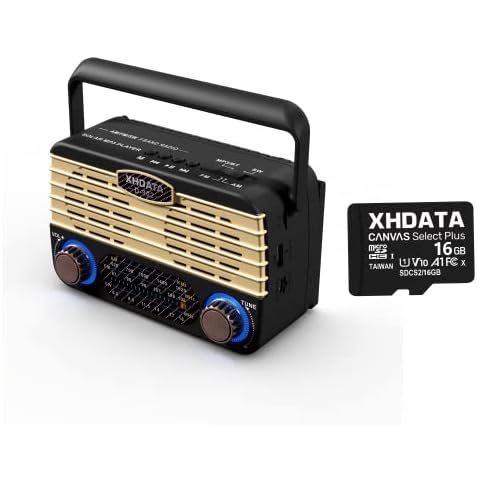 XHDATA D902 Wind Up Radio,Portable Battery Radio Retro, with Bluetooth Speaker/Flashlight,SW FM AM Supports TF Card AUX USB MP3 Player with SD Card Cover