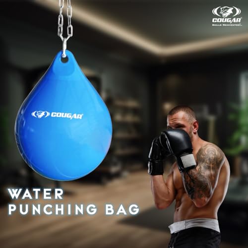 Image of COUGAR Water Punching Bag for Boxing & MMA Training | Heavy Duty PVC Material | 38x49 cm | Includes Solid Steel Chain | Shock Absorbing Hanging Bag for Adults & Athletes