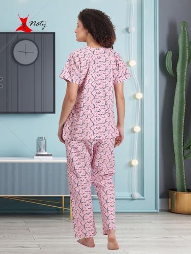 Image of Noty Girl's /Women's Polyester and Cotton Mixed- Small Floral Printed- Night Suit /Night Wear /Lounge Wear /Night Dress