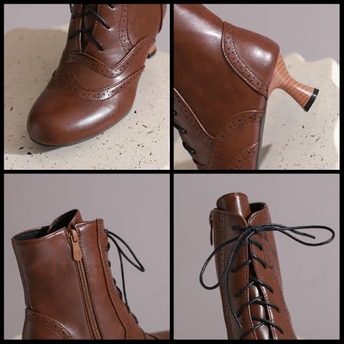 KysBloes Vintage Victorian Boots for Women Kitten Heel Ankle Boots Lace Up Low Heel Witch Shoes Oxford Wingtip Boots4