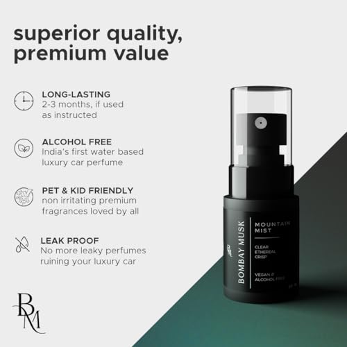 Image of Bombay Musk Mountain Mist Luxury Car Perfume | Long Lasting Car Fragrance & Car Freshener | Alcohol Free & Plant Based | 60+ Days | 200+ Sprays | Perfume for Car