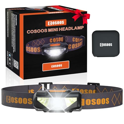 Cosoos HEADLAMPS FLASHLIGHTS Mini Led Headlamp Flashlight With Carrying Case, 1.6Oz Lightweight Small Head Lamp Waterproof Running Headlamp cover