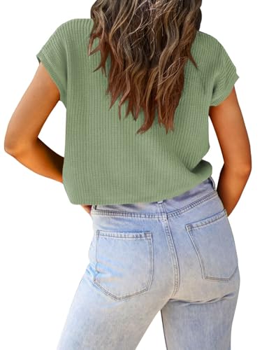Image of LCXWFE Womens Summer Cropped Sweater Vest Trendy Cap Sleeve Crop Tops Crew Neck Loose Knit Tank Top