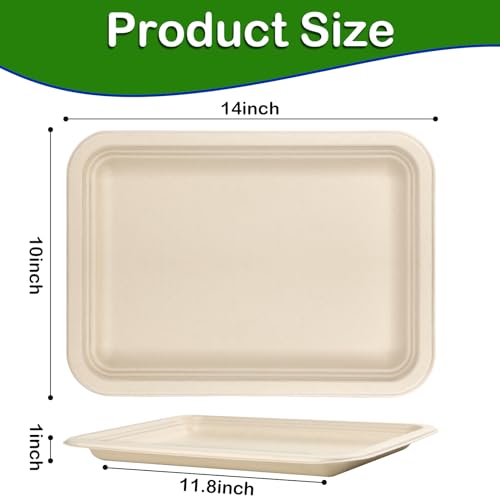 Large Paper Plates 14 inch, 100 Pack Disposable Trays, Heavy Duty Paper Plates Dinner Size, Eco Friendly Compostable Biodegradable Plates, Strong Sturdy Brown Paper Plates - Image 3