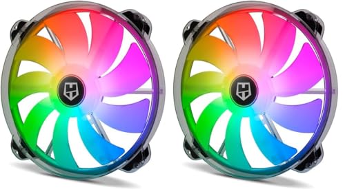 NOX XTREME PRODUCTS Hummer X200 – Ventilador caja PC 200 mm ARGB, 9 aspas traslúcidas, diseño silencioso, rodamientos hidráulicos, soporte goma, negro (Paquete de 2)