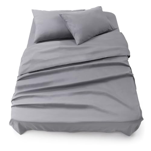 Blumtal - Parure De Lit 160x200 en Microfibre - 3 Pièces - Drap Housse 160x200 + Drap Plat 2 Personnes (240x275) + 2 Taies d'oreiller 50x80 - Gris