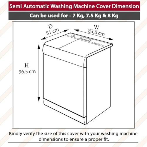 Image of The Furnishing Tree Polyester Waterproof Semi Automatic Washing Machine Cover Suitable for LG 7 Kg, 7.5 Kg & 8 Kg, Dimension DxWxH In Cms: ( 51x83.8x96.5 ), Floral Pattern Beige