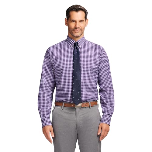 Izod Men's Performance Comfort Long Sleeve Plaid Button Down, Sodalite Blue, 18-18.5 34