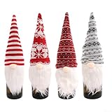 4 Weinflaschenabdeckungen mit festlichen Zwergen-Designs – für Urlaub/Tischdekoration/Partyeinrichtungen, Polyester, wiederverwendbar, für Familie/Versammlungen/Feiern