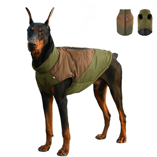 Dog Winter Warm Coat with D-Ring,Slightly Waterproof Pet Color Blocking Jacket Dog Cold Weather Clothing for Small Medium Large Dogs_3XL(Army Green & Khaki)