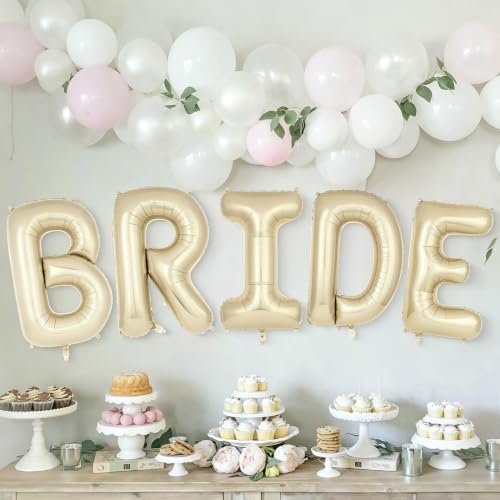 Image of 40 Inch White Gold BRIDE Balloons, Giant Bride To Be Balloon, Letter Balloons for Bachelorette Party, Bridal Photo Booth Banner, Wedding Decorations