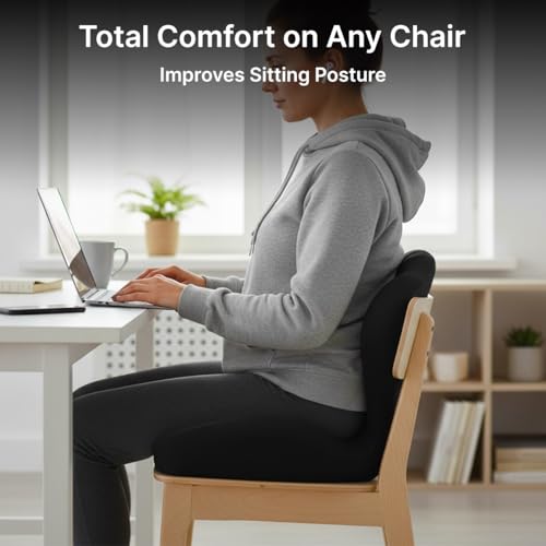 Image of pTron Ergova S2 Core Support Seat & Backrest Cushion, L-Shape, 100% Memory Foam, Enhanced Sitting Comfort, Pressure Relief, Reduced Muscle Fatigue, Non-Slip, Suitable for Home Office & Cars (Black)