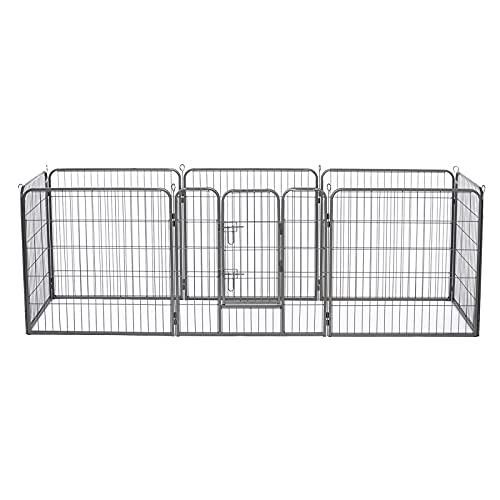 lionto Freigehege für Welpen & Kleintiere aus robustem Metall, 77x100 cm, erweiterbares Welpengitter für Wohnung, Hundezaun für den Garten inkl. Tür mit Verriegelung, witterungsbeständig, 8 Elemente