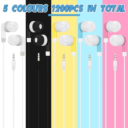 Image of Kigeli 1200 Packs Wired Earbuds Bulk, Colorful