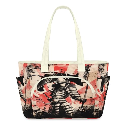 Grand sac fourre-tout zippé femme léger et matelassé motif Samouraï