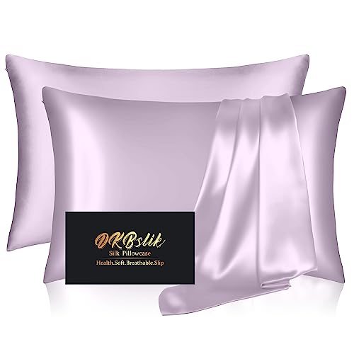 Image of Silk Pillowcase 2 Pack, Natural Mulberry Silk Pillow Case, Anti Acne Silk Pillowcase for Hair and Skin, King Size Silk Satin Pillowcase Set of 2 with Hidden Zipper, Gifts for Women Men, Lavender