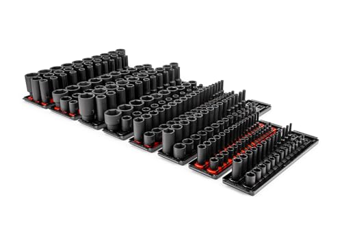TEKTON 1/4, 3/8, 1/2 Inch Drive 6-Point Impact Socket Set with Rails and Trays, 230-Piece (5/32-1-1/2 in., 4-38 mm) | SID99200