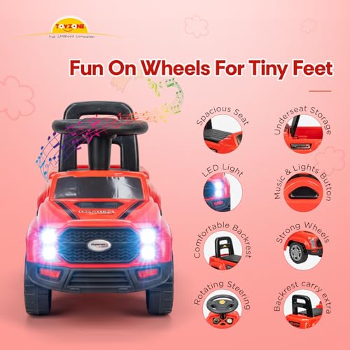 Image of Toy Zone Raptor Baby Ride on Car for Kids, Toddlers Push Ride Baby Kids Car with Backrest, Push Ride on Toy Jeep with Music & LED Light, Under Seat Storage, 2 to 5 Years (Red)