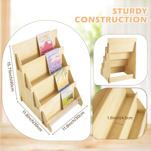 Exhibidor de tarjetas de madera de 4 niveles portátil para marcapáginas 3