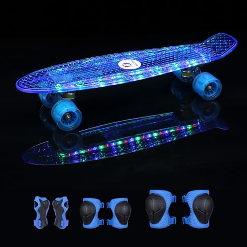 22 Inch Skateboard for Kids 6-8-10,Led Light Up Cruiser Skateboards