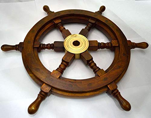 Nagina International NAUTICAL ~ WOODEN SHIP WHEEL ~MARITIME ~ NAUTICAL PIRATE CAPTAIN ~ DECOR 24" nautical decor pirate ships ship wheel boat steering wheel wood wheel - Thumbnail 2