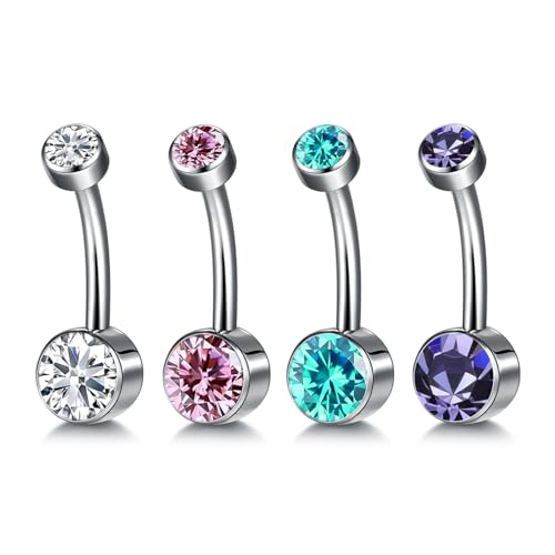 QUZIONE Floating Belly Button Rings–4pc 14G Titanium Navel Piercing Jewelry