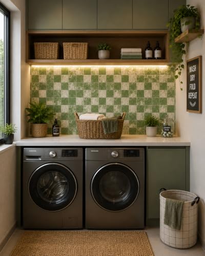 Image of Self-Adhesive PVC 3D Wall Sticker, Oil Proof & Waterproof Green Mosaic Wallpaper for Kitchen, Living Room, Wardrobe, Bedroom & Cafe Walls (60 x 200 cm, Set of 1)