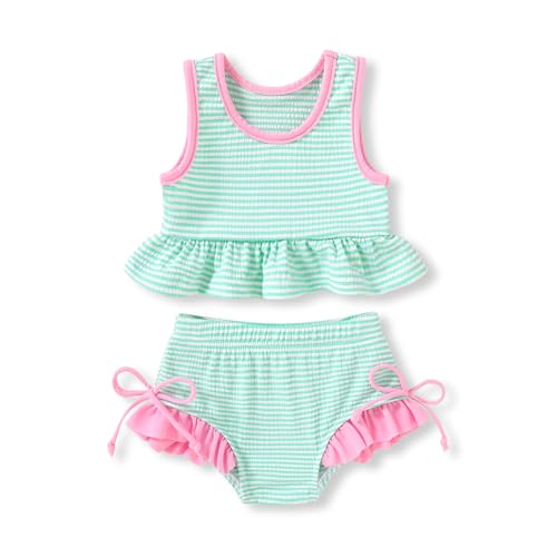 Image of HAPPYMA Baby Swimsuit Toddler Girl Bathing Suit Summer Stripe Bikini Set Beach Two Piece Swim Wear