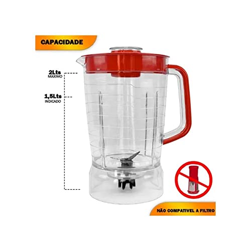 Copo Liquidificador Mondial L-850w / 900w Cristal Vermelho