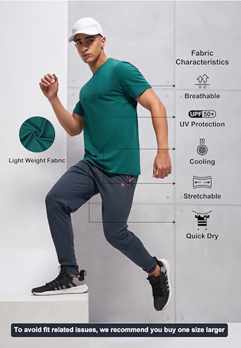 Image of TECHNOSPORT Men's Slim Fit Solid Crew Neck T-Shirt, Cotflex Quick Dry Wrinkle Resistant Polyester Sports Tee for Gym, Running, Training, Sports