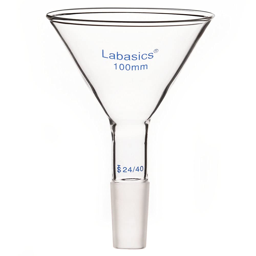 Labasics Imbuto da Laboratorio, Triangolo Imbuto, Imbuto per Polvere a Stelo Corto in Vetro con Diametro Esterno Superiore di 100mm e Interno Giunto 24/40