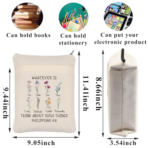 PLITI Christian Book Sleeve Religious Gift Bible Verse Gift Gift Floral Bible Gift Philippians 4:8 Gift for Book Lover (Philippians 4:8 BSU) - Image 2