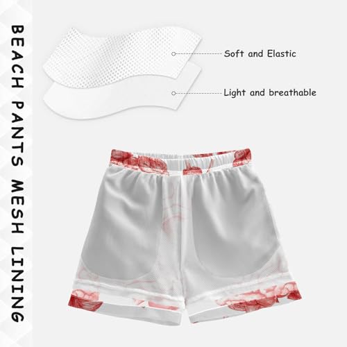 Pigsaly Boys' Swim Board Shorts Watercolor Cute Red Human Brain Body Boy's Swim Trunks Kids Swimwear XS4