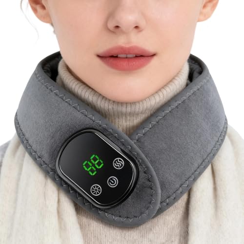 Dayysiuy Almohadilla Térmica Cuello,5 Niveles de Calor Soporte Térmico Eléctrico - Masajeador de Cuello con Calor y Vibración,Para Mujeres Hombres Ancianos Hogar Trabajo Relajación Diaria Clima Frío