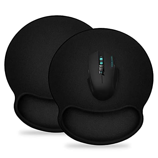 Mouse Pad with Support Bar, Ergonomic Mouse Pad with Gel Wrist Rest Support, Gaming Mouse Pad with Lycra Cloth, Non-Slip PU Base for Computer, Laptop, Home, Office & Travel, Black (2)