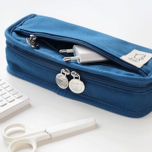 Image of Daily Blue Pencil Case, Large Capacity Pencil Pouch with Ample Storage, Simple Design for Students and Professionals