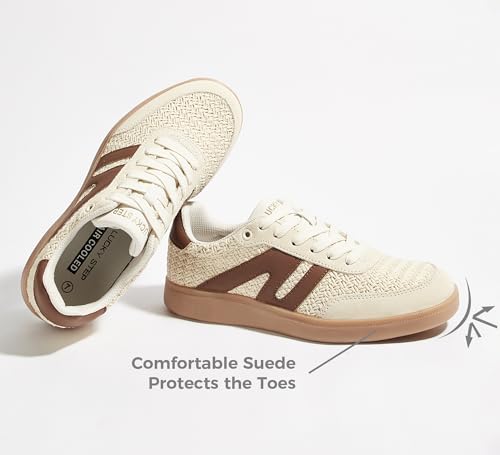 Image of LUCKY STEP Women Classic Retro Gum Sole Fashion Sneakers Casual Tennis Skate Shoe Genuine Leather Walking Footwear Anti Slip Trainers