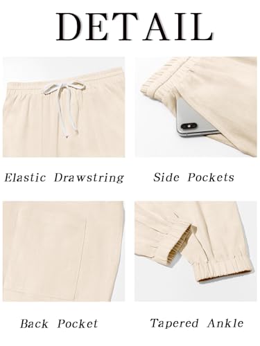 runcati mens casual pants elastic waist drawstring summer cotton jogger pants linen yoga beach trousers with pockets