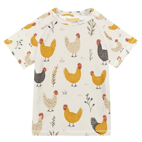 Boys Short Sleeve T-Shirts Chicken Cartoon Rashguard Kids Swim Shirts Sun UPF 50+ Multicoloured