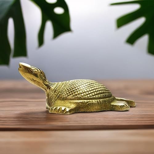 Estatua de tortuga de latón en acabado antiguo feng shui miniatura 7