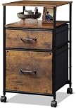 DEVAISE 2 Drawer Mobile File Cabinet, Filing Cabinet with Open Storage Shelf, Fabric Vertical Under Desk Drawers fit A4 or Letter Size, Rustic Brown