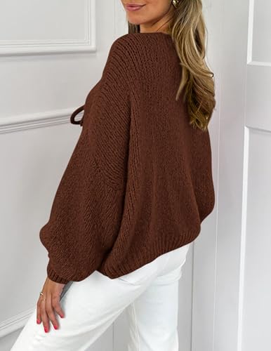 PRETTYGARDEN Women's Tie Front Bow Cardigan Sweaters Chunky Knit Long Puff Sleeve Trendy Fall Winter Jacket Coats2