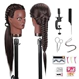 Mannequin Head with Hair 50% Human Hair Straight 26'-28' Doll Head with Hair Cosmetology Mannequin Head Human Hair for Hairdresser (black)