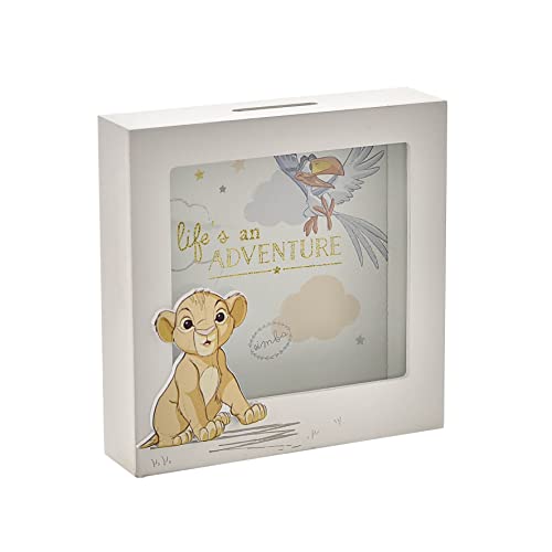 Happy Homewares Magical Beginnings Lifes an Adventure The Lion King Simba and Zazu Keepsake Wooden Money Box - A Perfect First Moneybox Gift for A Baby or Child - Officially Licensed