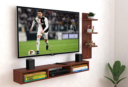 Image of DAS Wall Mount TV Entertainment Unit /with Set Top Box Stand and 3 Wall Shelves Display Rack Classic Walnut (Ideal for up to 48 inch) Screen- Bolivar