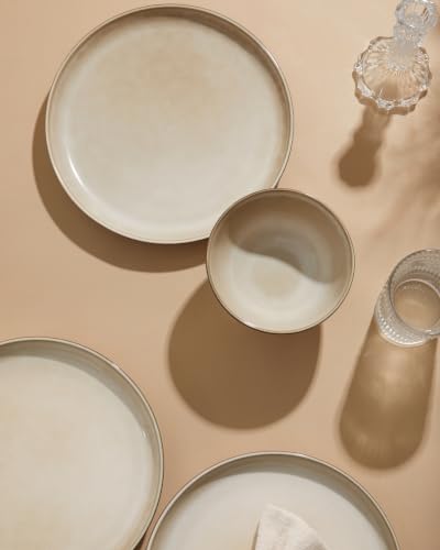 Image of Pokini 24 Piece Dinnerware Sets for 8, Modern Stoneware Plates and Bowls Setst, Perfect for Family Gatherings & Holiday Celebrations, Easy Cleaning Dishes Set, Stack Compactly Dishware, Mocha Beige