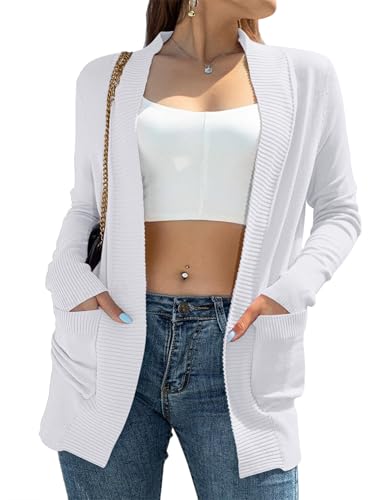 Image of Womens Open Front Cardigan Sweaters Oversized Long Sleeve Two Pockets Loose Solid Knit Sweaters